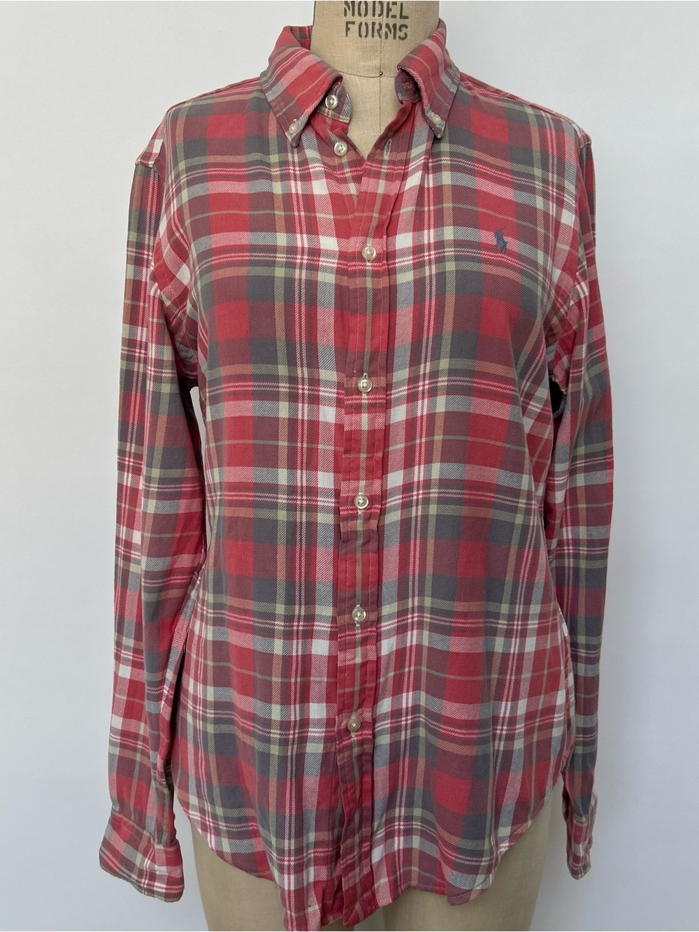 Ralph Lauren Red and Gray Plaid Button-Down Shirt